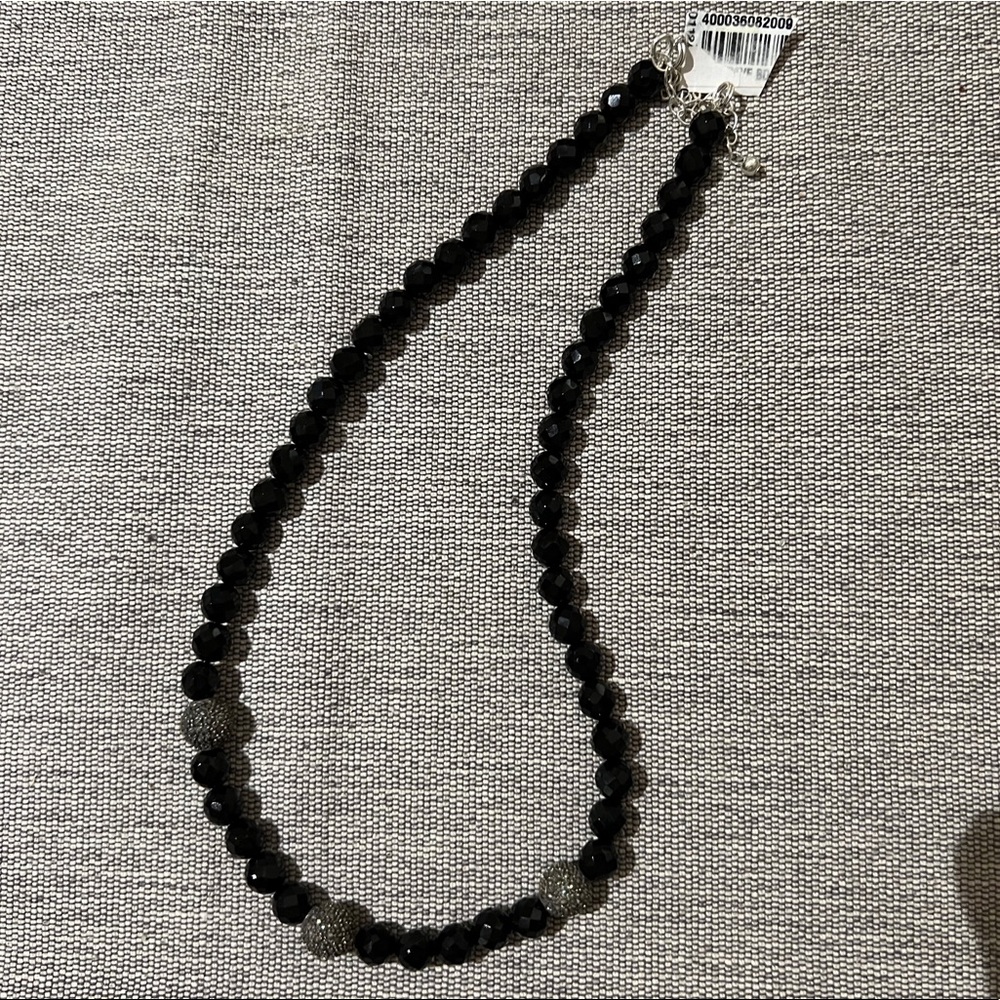 Vintage Marcasite and Black Bead Necklace